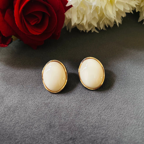Ivory Oval anti-tarnish stud earrings in white with high gold plating on stainless steel from Trenzify Store