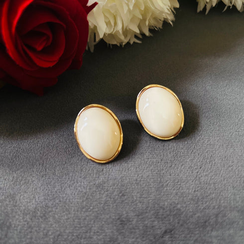 Ivory Oval anti-tarnish stud earrings in white with high gold plating on stainless steel from Trenzify Store