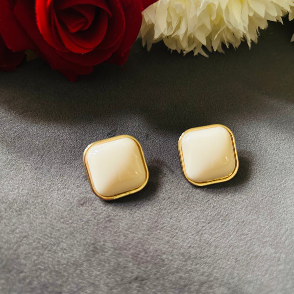 Ivory Square anti-tarnish stud earrings in white with high gold plating and smooth accent from Trenzify Store