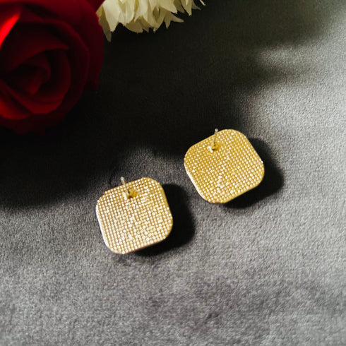 Ivory Square anti-tarnish stud earrings in white with high gold plating and smooth accent from Trenzify Store