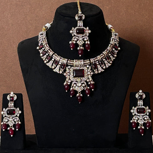 Victorian Ruby Kundan Necklace Set from Trenzify Store.