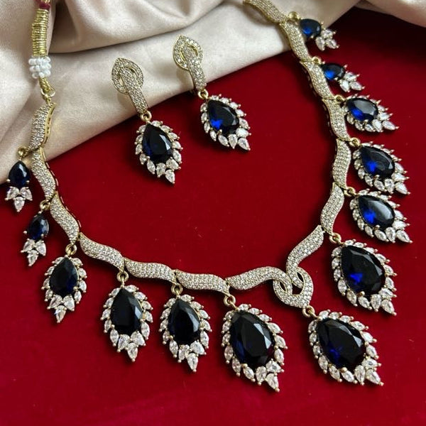 American Diamond (CZ) blue teardrop necklace set with matching earrings – imitation jewelry from Trenzify Store.