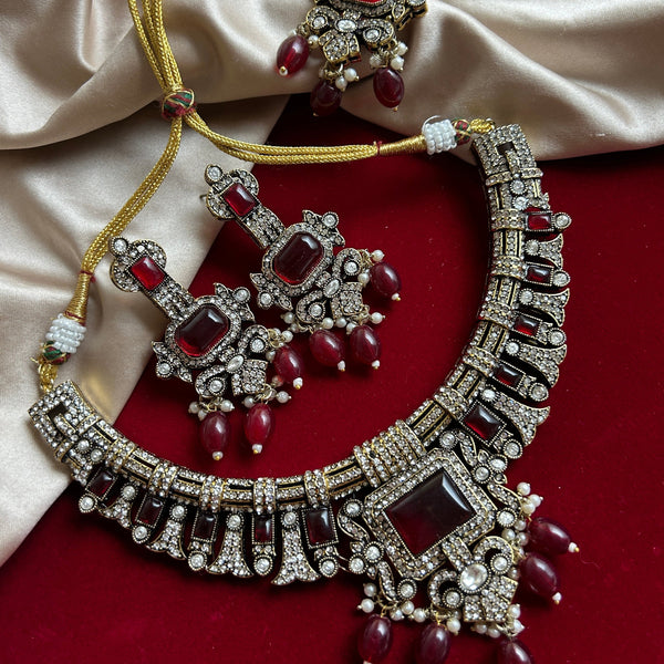 Victorian Ruby Kundan Necklace Set from Trenzify Store.
