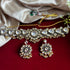 Model wearing black rhodium and gold plated Kundan choker necklace set with matching earrings – imitation jewelry from Trenzify Store.