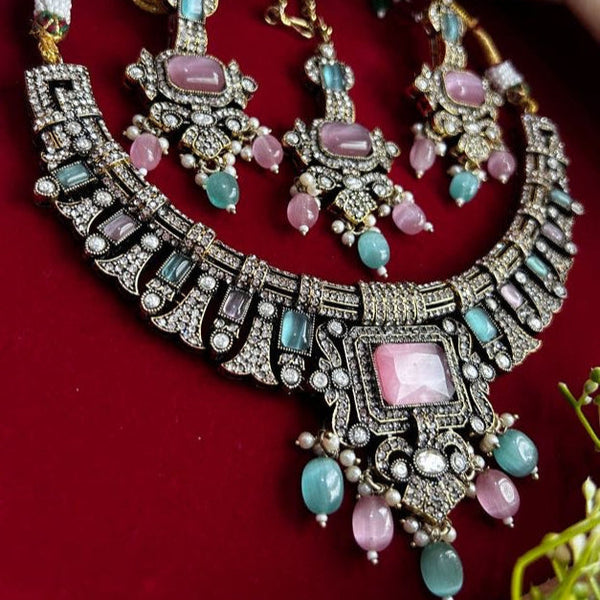 Victorian Mint Pink Kundan Necklace Set from Trenzify Store.