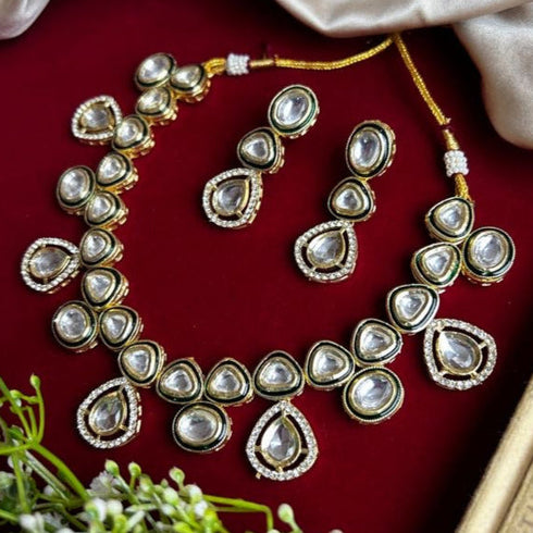 Elegant High Gold Kundan Necklace Set for Women from Trenzify Store.