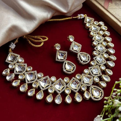 Majestic High Gold Kundan Necklace Set for Women from Trenzify Store.