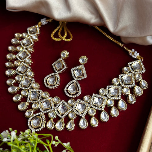 Majestic High Gold Kundan Necklace Set for Women from Trenzify Store.