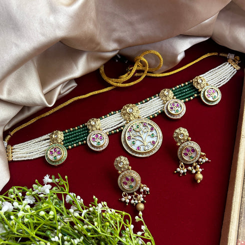 Beautiful Kundan Heritage Necklace Set for Women from Trenzify Store.