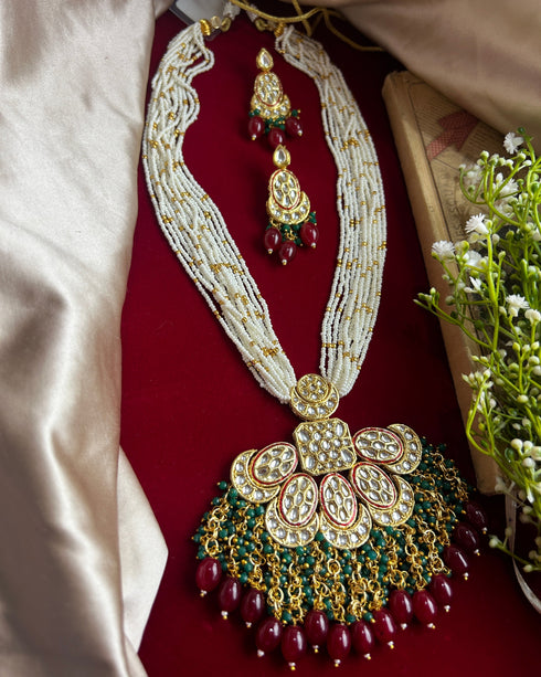 Beaded Necklace Set for WomenBeautiful Kundan Beaded Necklace Set for Women from Trenzify Store.