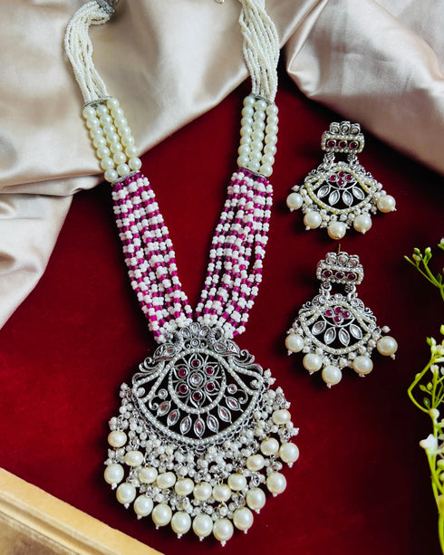 Oxidized Silver & Pearl Necklace Set from Trenzify Store.