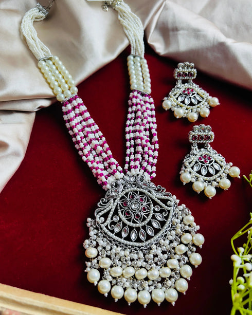 Oxidized Silver & Pearl Necklace Set from Trenzify Store.