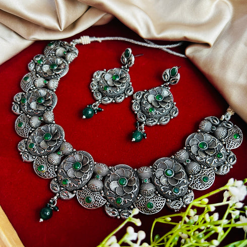 Green Oxidised Necklace Set from Trenzify Store.