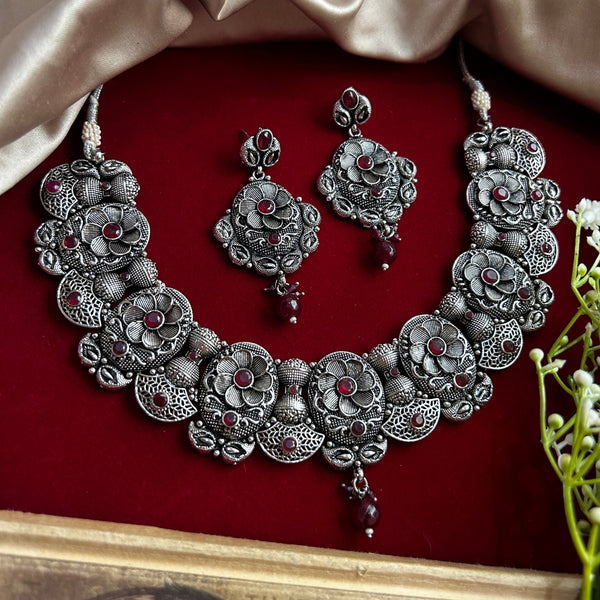 Ruby Oxidised Necklace Set from Trenzify Store.
