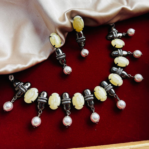 White Beaded Oxidised Necklace Set from Trenzify Store.