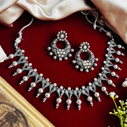 Oxidised Silver Pearl Necklace Set from Trenzify Store.