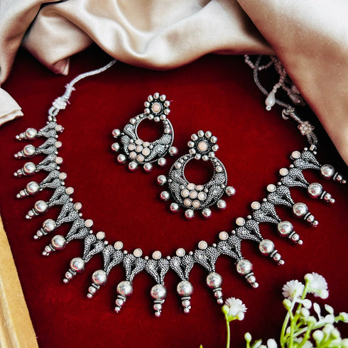 Oxidised Silver Pearl Necklace Set from Trenzify Store.