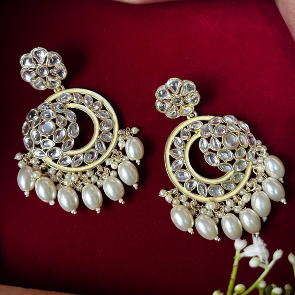 Kundan Floral Circle Earrings with Pearl Drops from Trenzify Store.
