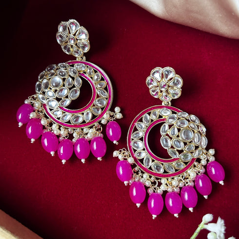 Kundan Floral Circle Earrings with Pearl Drops from Trenzify Store.