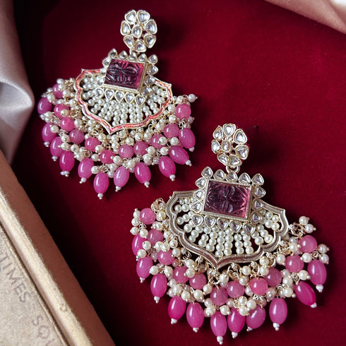 Pink Beaded Kundan Earrings from Trenzify Store.