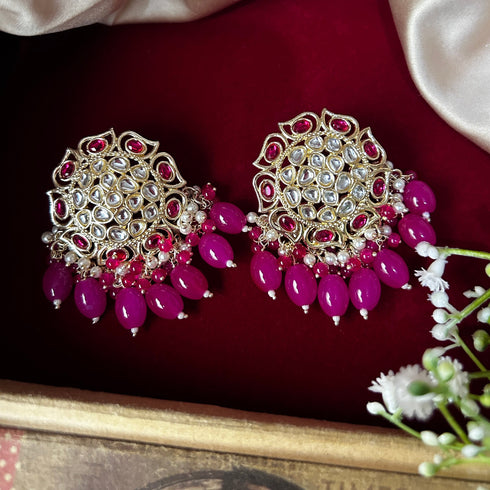 Kundan Stud Earrings with Bead Drops from Trenzify Store.