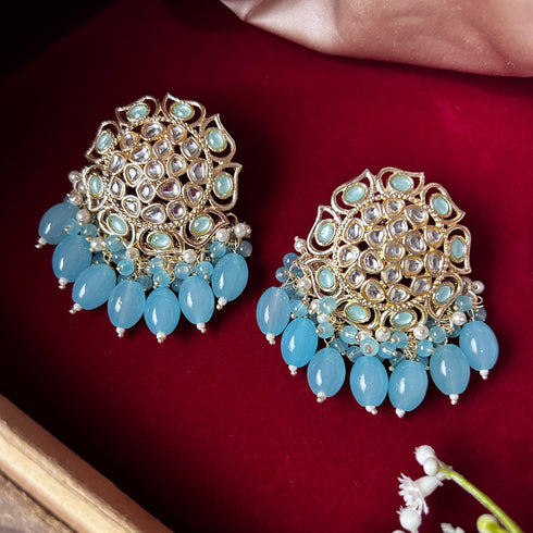 Kundan Stud Earrings with Bead Drops from Trenzify Store.