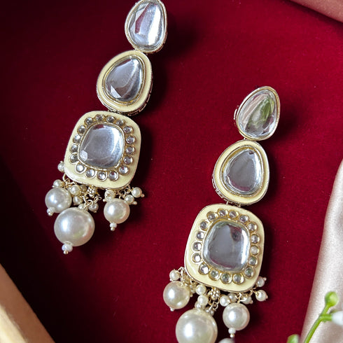 Classic Mirror Kundan Dangler Earrings from Trenzify Store.
