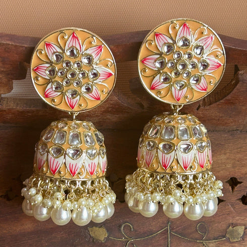 Round Floral Meenakari Jhumka Earrings from Trenzify Store.
