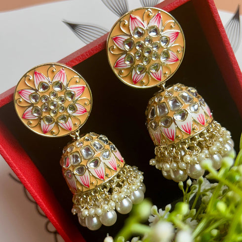 Round Floral Meenakari Jhumka Earrings from Trenzify Store.