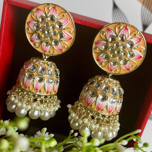 Round Floral Meenakari Jhumka Earrings from Trenzify Store.
