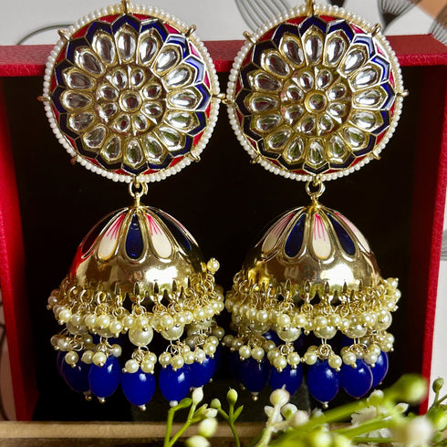 Regal Floral Meenakari Kundan Jhumka Earrings from Trenzify Store.