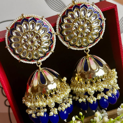 Regal Floral Meenakari Kundan Jhumka Earrings from Trenzify Store.