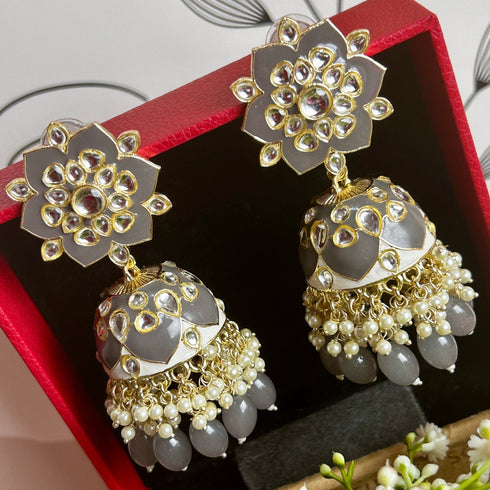 Floral Meenakari Kundan Jhumka Earrings from Trenzify Store.