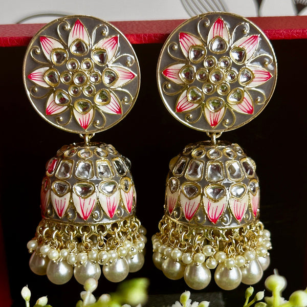 Round Floral Meenakari Jhumka Earrings from Trenzify Store.