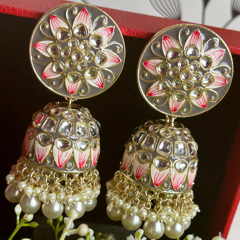 Round Floral Meenakari Jhumka Earrings from Trenzify Store.