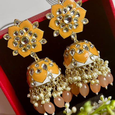 Floral Meenakari Kundan Jhumka Earrings from Trenzify Store.