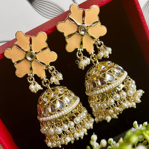 Elegant Peach Floral Jhumkas from Trenzify Store.
