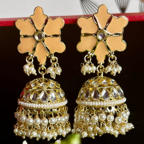 Elegant Peach Floral Jhumkas from Trenzify Store.