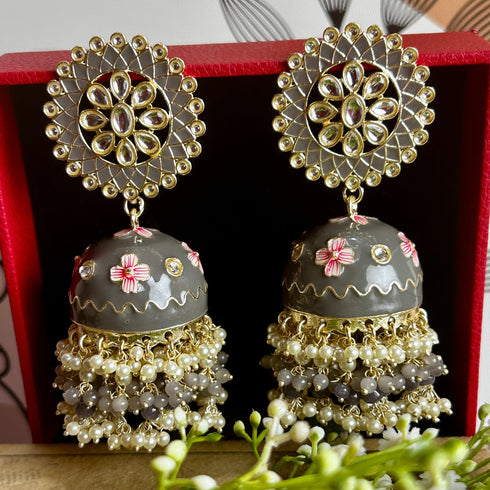 Hand-Painted Floral Dome Jhumkas from Trenzify Store.