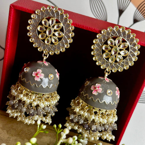 Hand-Painted Floral Dome Jhumkas from Trenzify Store.