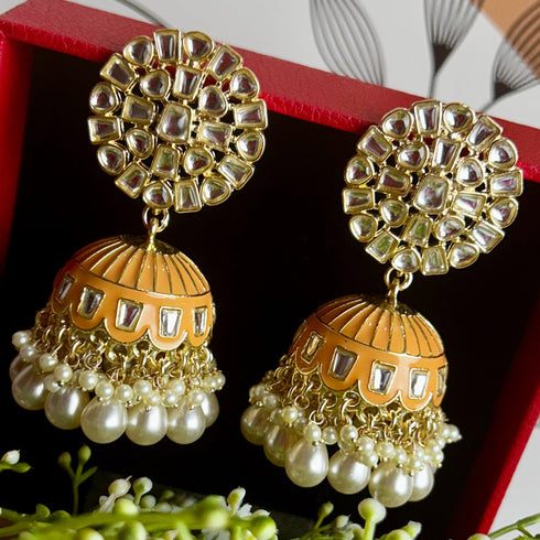 Floral Meenakari Kundan Jhumka Earrings from Trenzify Store.