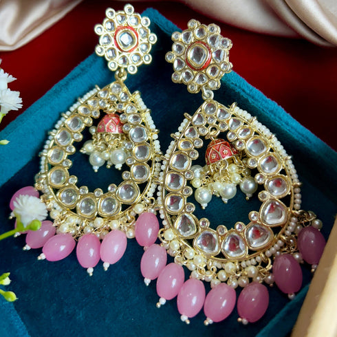 Light Pink Beaded Teardrop Kundan Earrings from Trenzify Store.