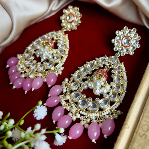 Light Pink Beaded Teardrop Kundan Earrings from Trenzify Store.