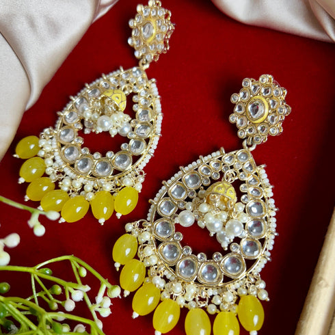 Yellow Beaded Teardrop Kundan Earrings from Trenzify Store.