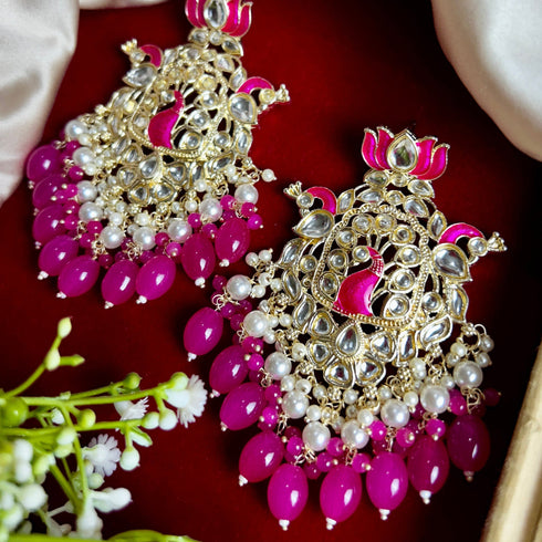 Lotus & Peacock Kundan Earrings from Trenzify Store.