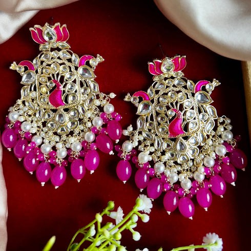 Lotus & Peacock Kundan Earrings from Trenzify Store.