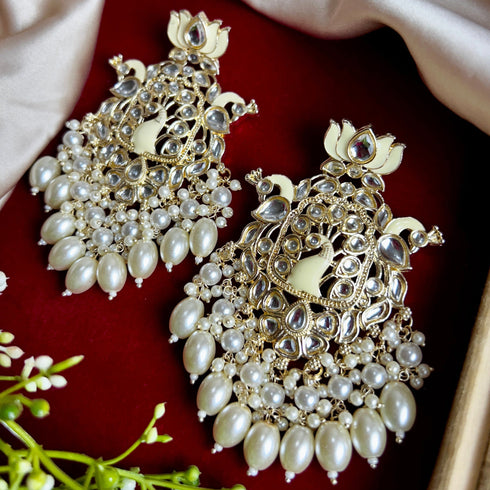 Lotus & Peacock Kundan Earrings from Trenzify Store.