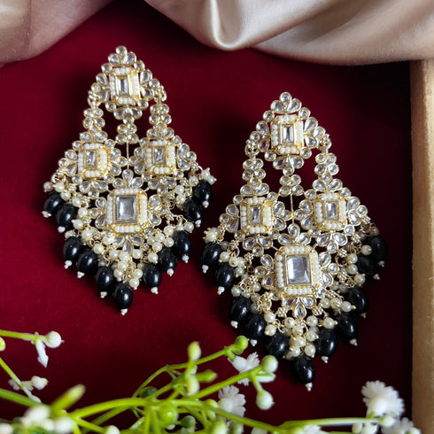 Black Beaded Kundan Chandelier Earrings from Trenzify Store.