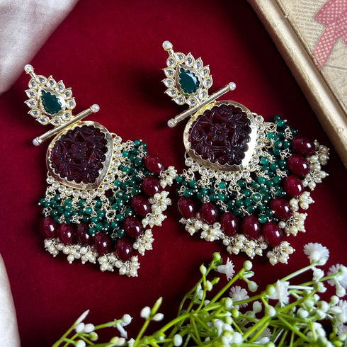 Royal Carved Stone Chandelier Earrings from Trenzify Store.