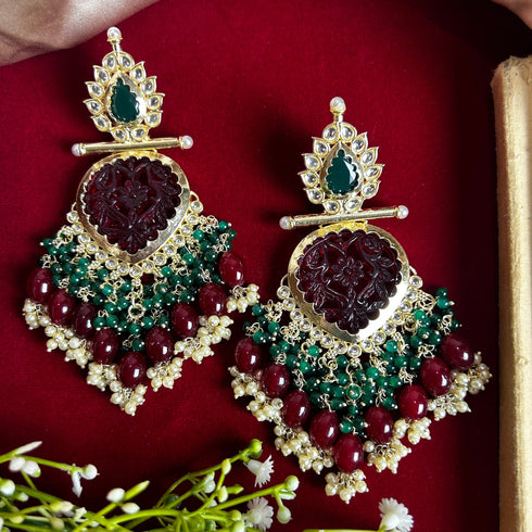 Royal Carved Stone Chandelier Earrings from Trenzify Store.